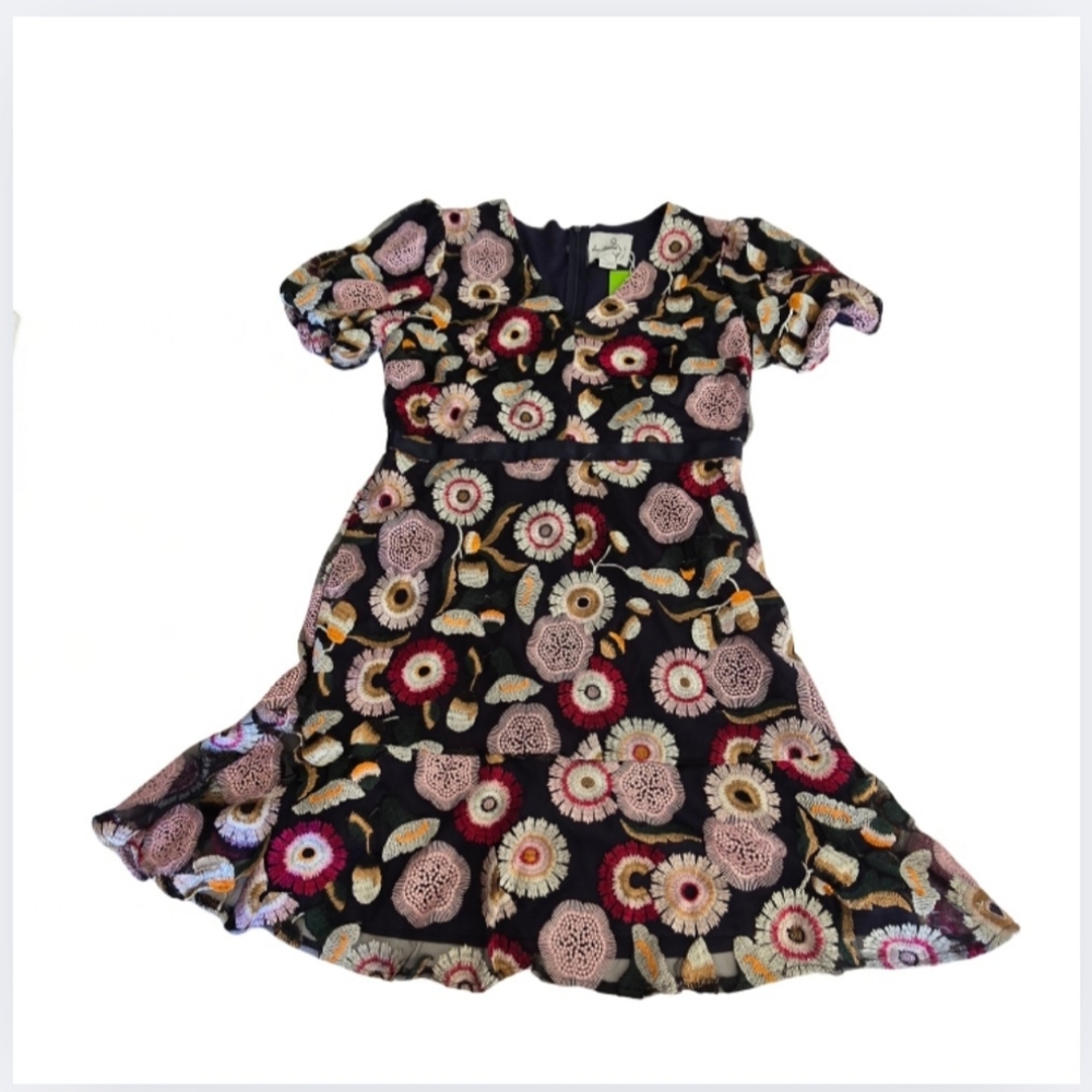 NWT Sam Edelman Dress Puff Sleeve Floral Embroidered Mini Dress Size 10